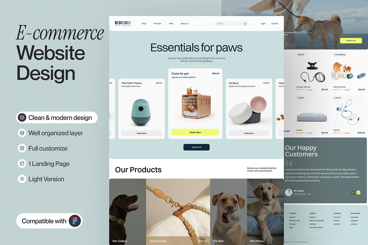 Pet Care E-commerce Landing Page, an UI Kit Template by sajon.co