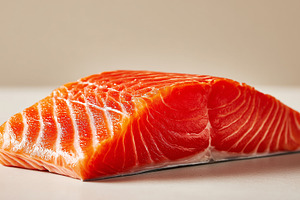Fresh piece of raw salmon fillet, a Food & Drink Photo by MistyDay