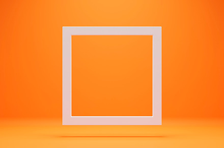 White empty frame in orange solid color studio scene white light, an Abstract Photo by hitdelight