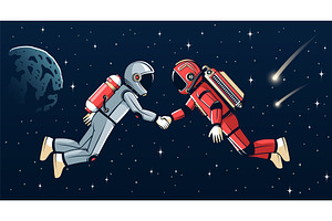 Two astronauts shaking hands in