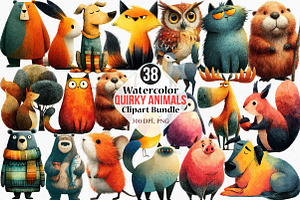 Watercolor Quirky Animals Clipart, an Illustration by Canvas Craft