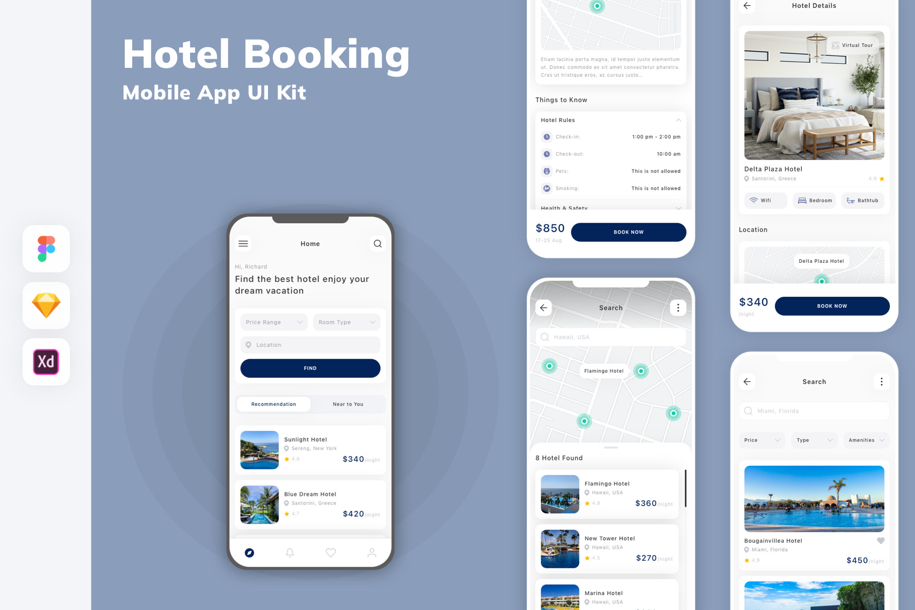 Hotel Booking Mobile App UI Kit, an UI Kit Template by uicube