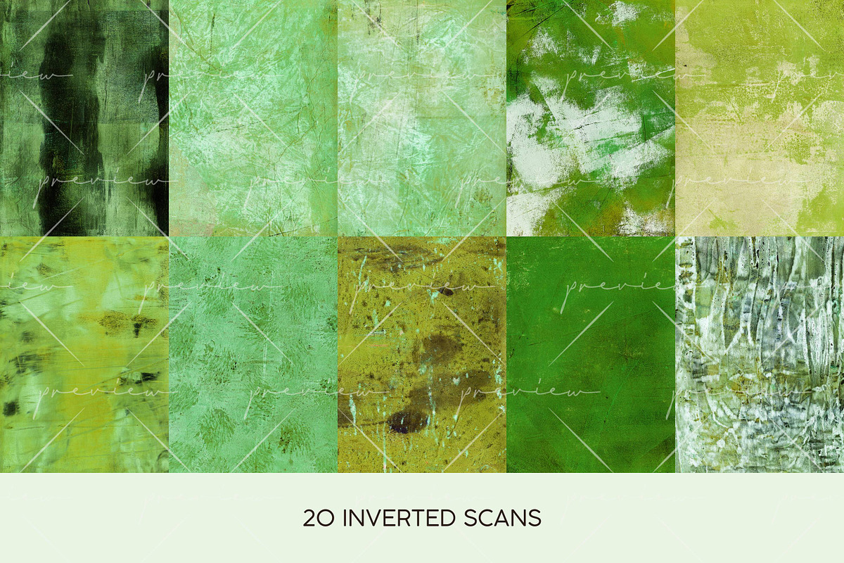 40 Green Textures, Gelli Scans