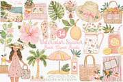 Watercolor Summer Beach Clipart PNG, a Seasonal Illustration by Canvas Craft (Thumbnail 1 of 10)