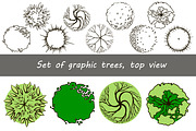 Set of graphic trees, top view, an Illustration by Lina_Lisichka (Thumbnail 1 of 5)