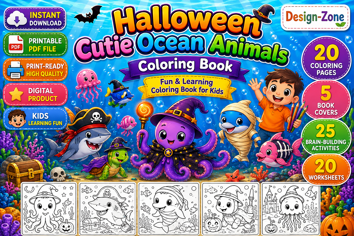 Halloween Cutie Ocean Animals Color, a Seasonal Illustration by Design Zone (Photo 1 of 5)