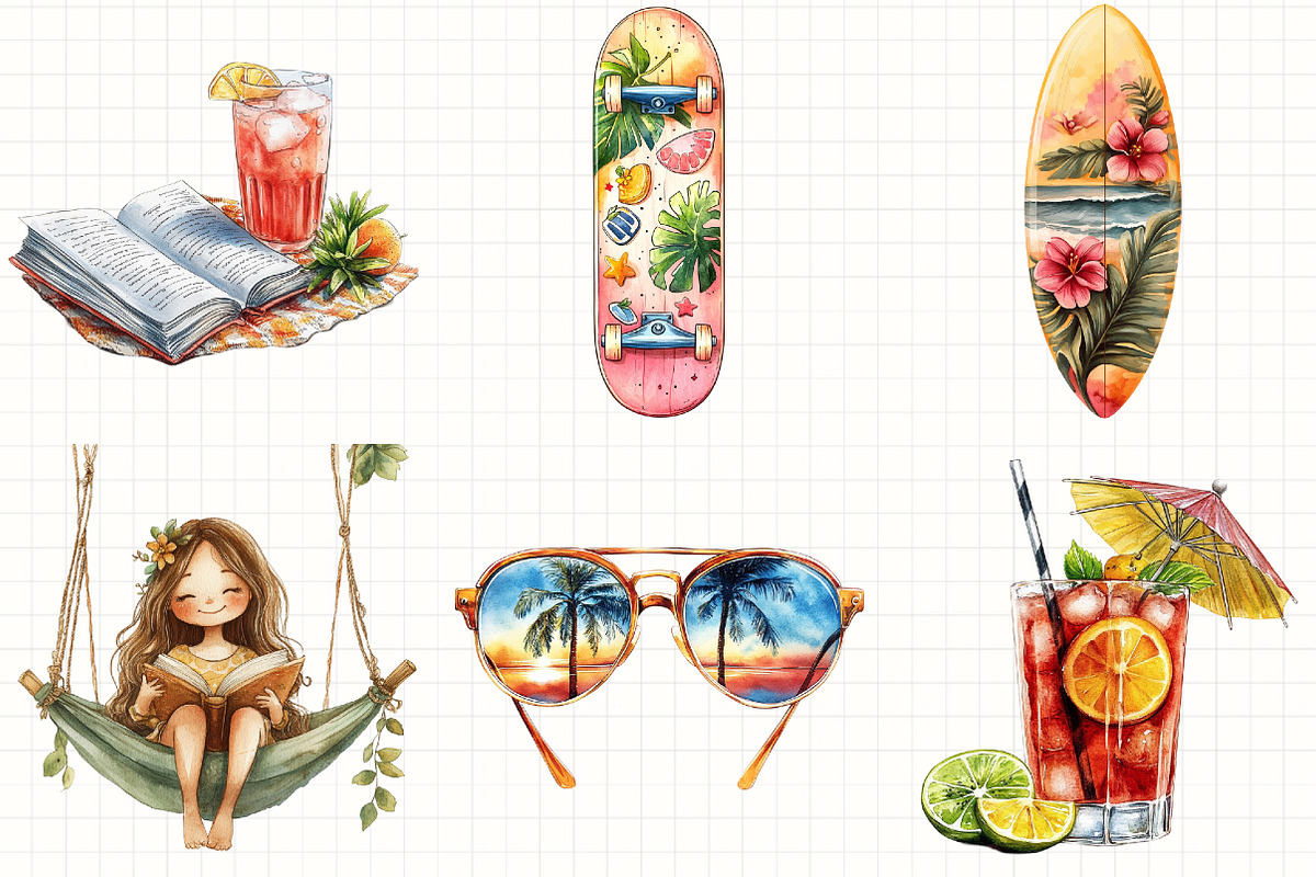 Watercolor Summer Clipart, Vacation, an Illustration by Libby Wishes (Photo 4 of 5)