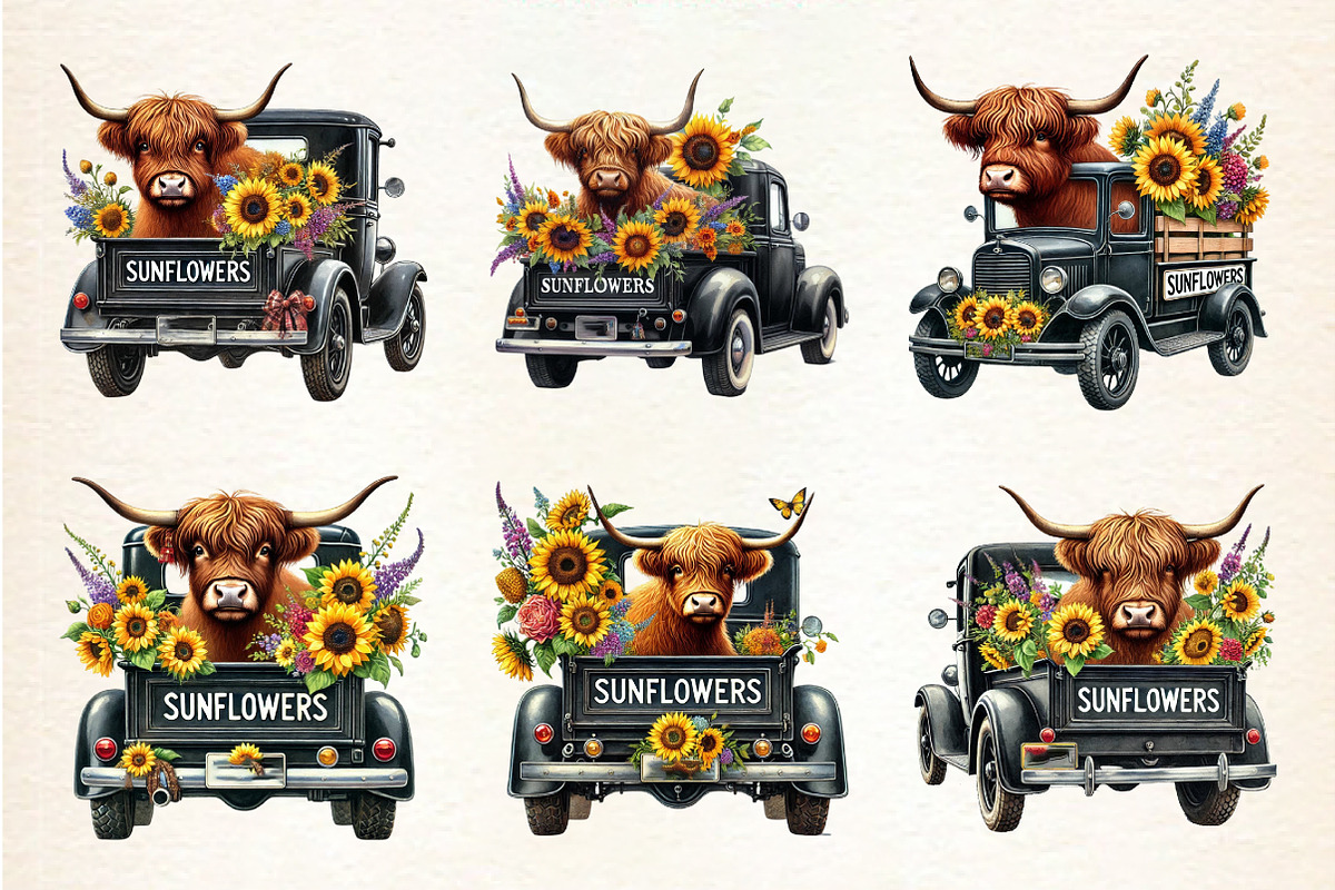 Sunflower Highland Cow PNG,, a Seasonal Illustration by DreamArtGraphic (Photo 2 of 4)