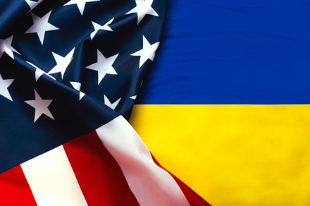 American flag and ukrainian flag, an Abstract Photo by esthermm