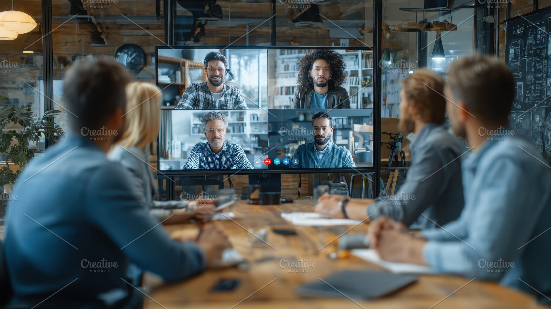 Team video conference modern office, a Photo by Pixeness Studio
