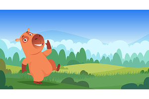 Capybara. Playing cute capybara, an Animal Illustration by Onyx