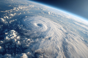 Detailed view of a powerful hurricane swirling over the ocean from space, a Nature Photo by AlyaAnd