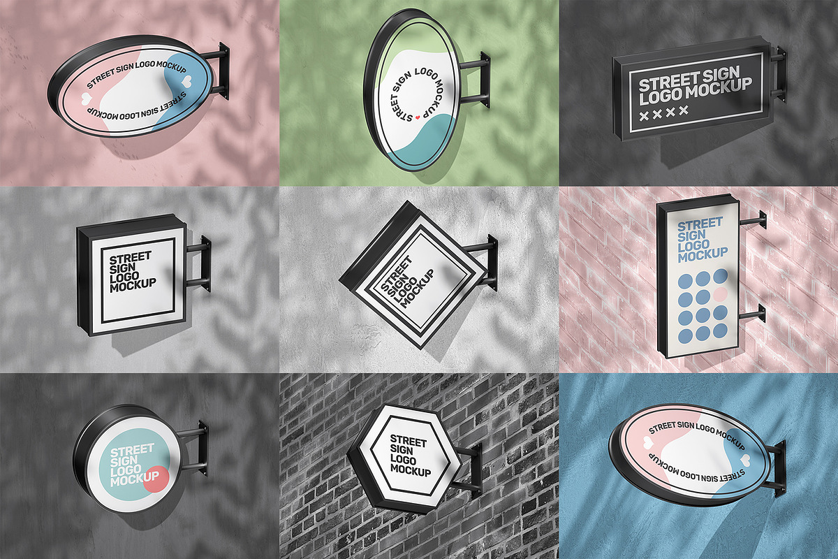 Street Sign Mockup (32 PSD Scenes), an Advertising Mockup by Traint (Photo 2 of 50)