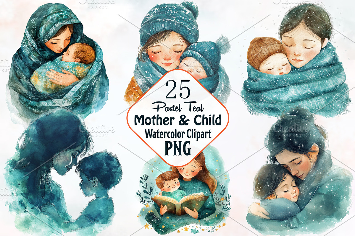 Pastel Teal Mother and Child Mothers, an Illustration by RobertsArt (Photo 1 of 7)