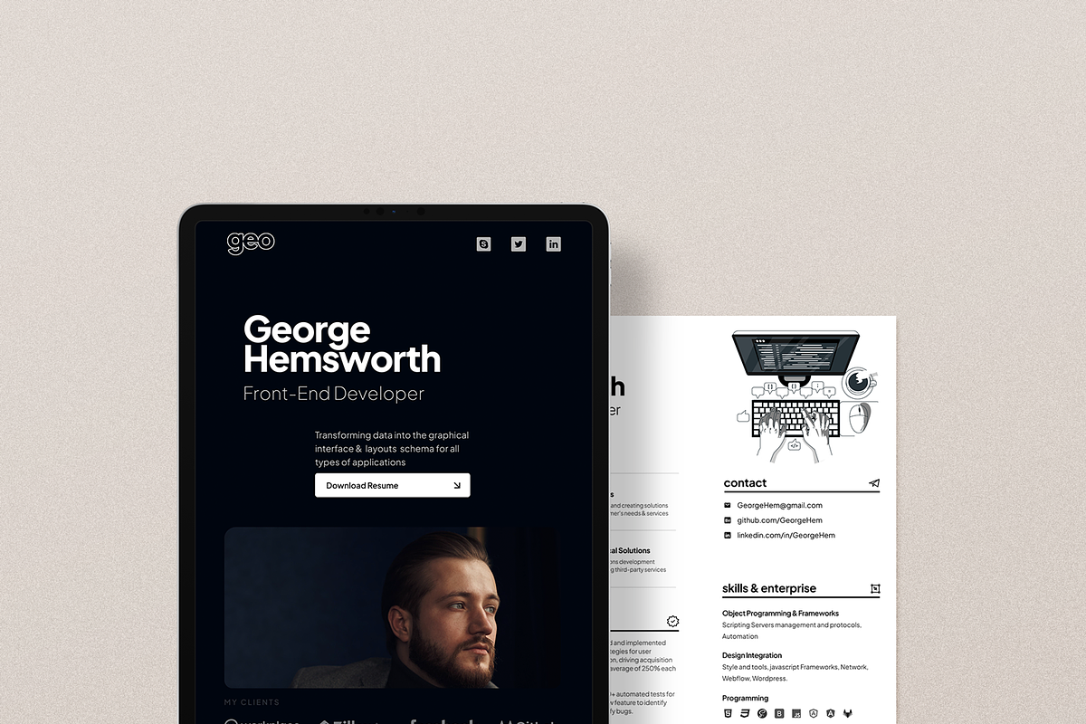 Online Animated Developer CV resume, a Landing Page Template by Rhino ...