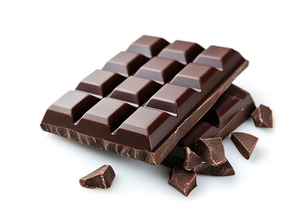 Black chocolate bar on white background, a Food & Drink Photo by AlyaAnd