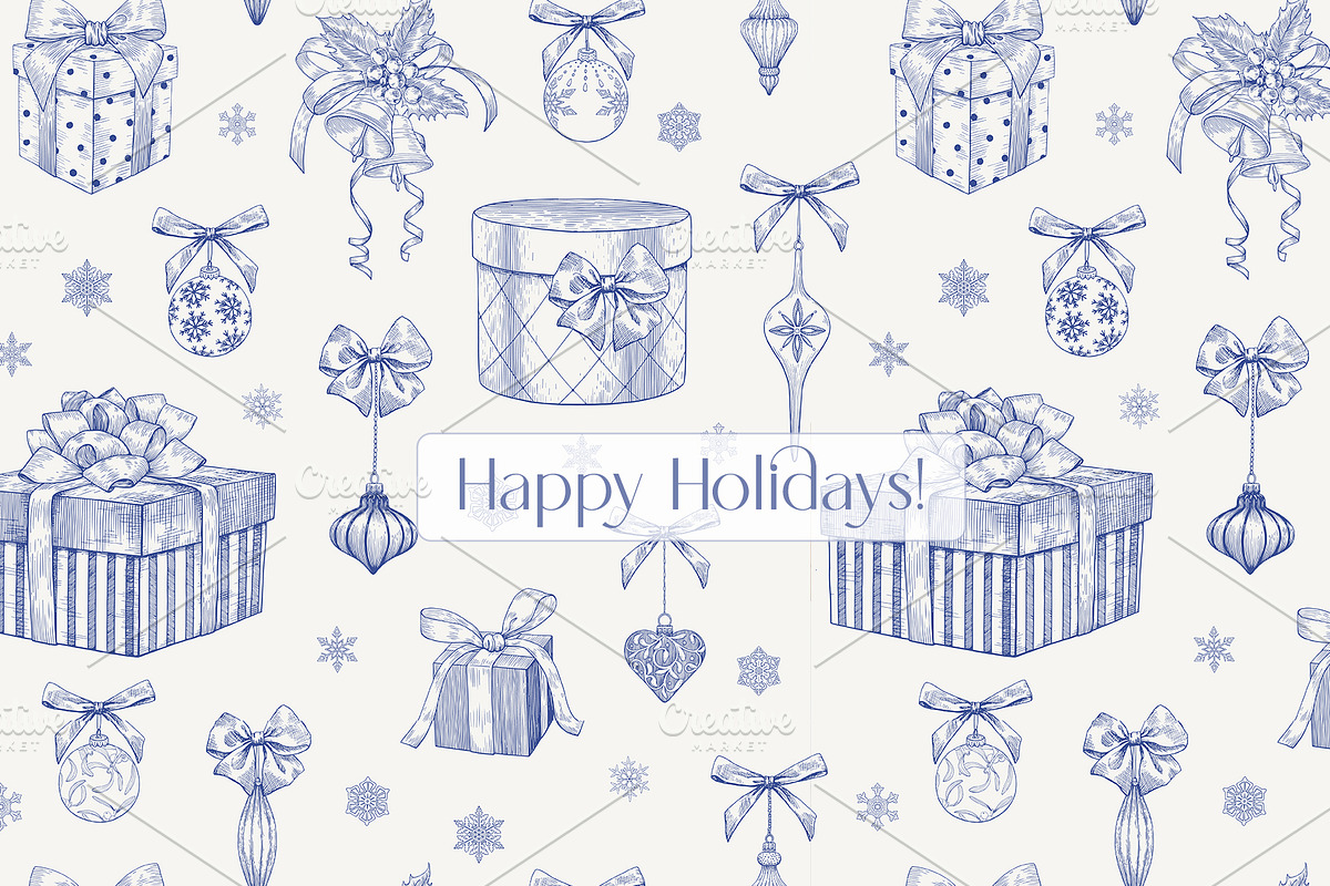 Christmas patterns Vol.2 Toile blue, a Pattern Graphic by ON_lineart_store (Photo 9 of 10)