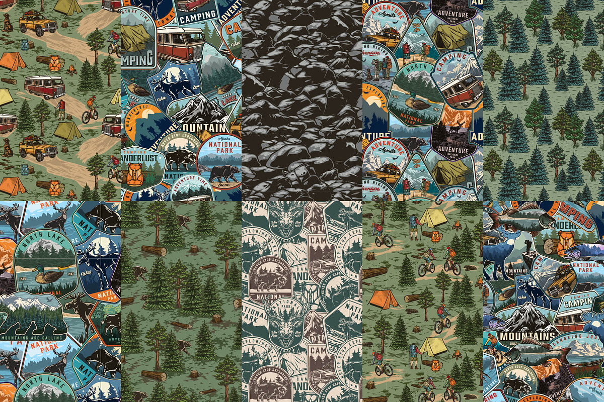 35 Retro Camping patterns, a Pattern Graphic by DGIM studio (Photo 4 of 6)