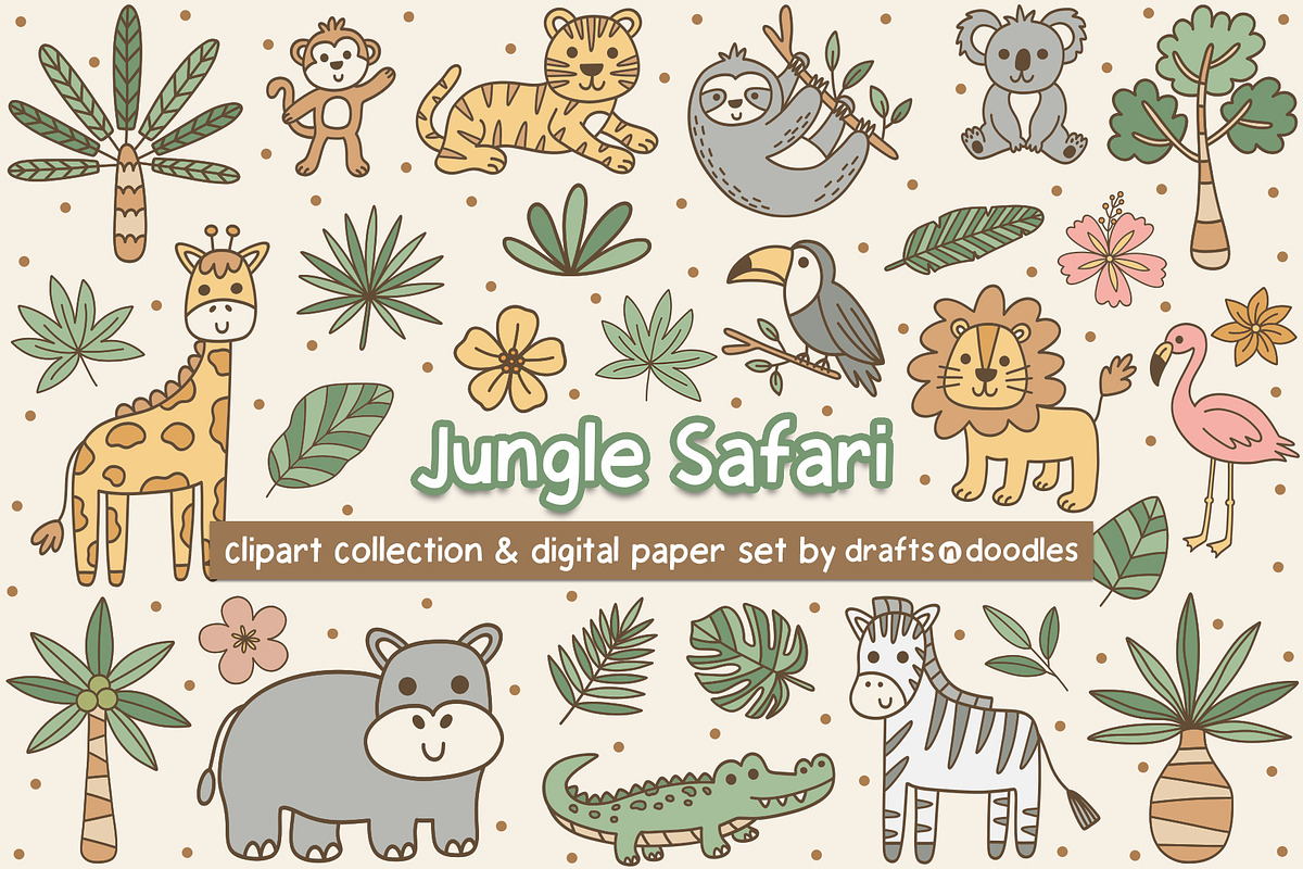 Jungle Safari Clipart and Patterns, a Pattern Graphic by Drafts n Doodles (Photo 1 of 12)