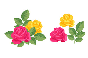 Blooming pink and yellow roses with, an Object Illustration by Liudmyla Matviiets
