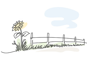 Sunflower blooming near fence, a Seasonal Illustration by Valenty