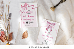Pink Bow Baby Shower Invitation Temp, an Invitation Template by Snapybiz