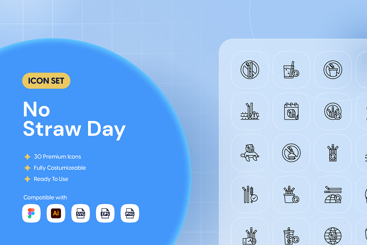 No Straw Day Icon Set, an Outline Icon by Nathaya Studio (Photo 1 of 2)