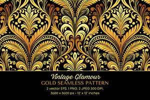 Gold Vintage Glamour Damask Pattern, a Pattern Graphic by ilonitta