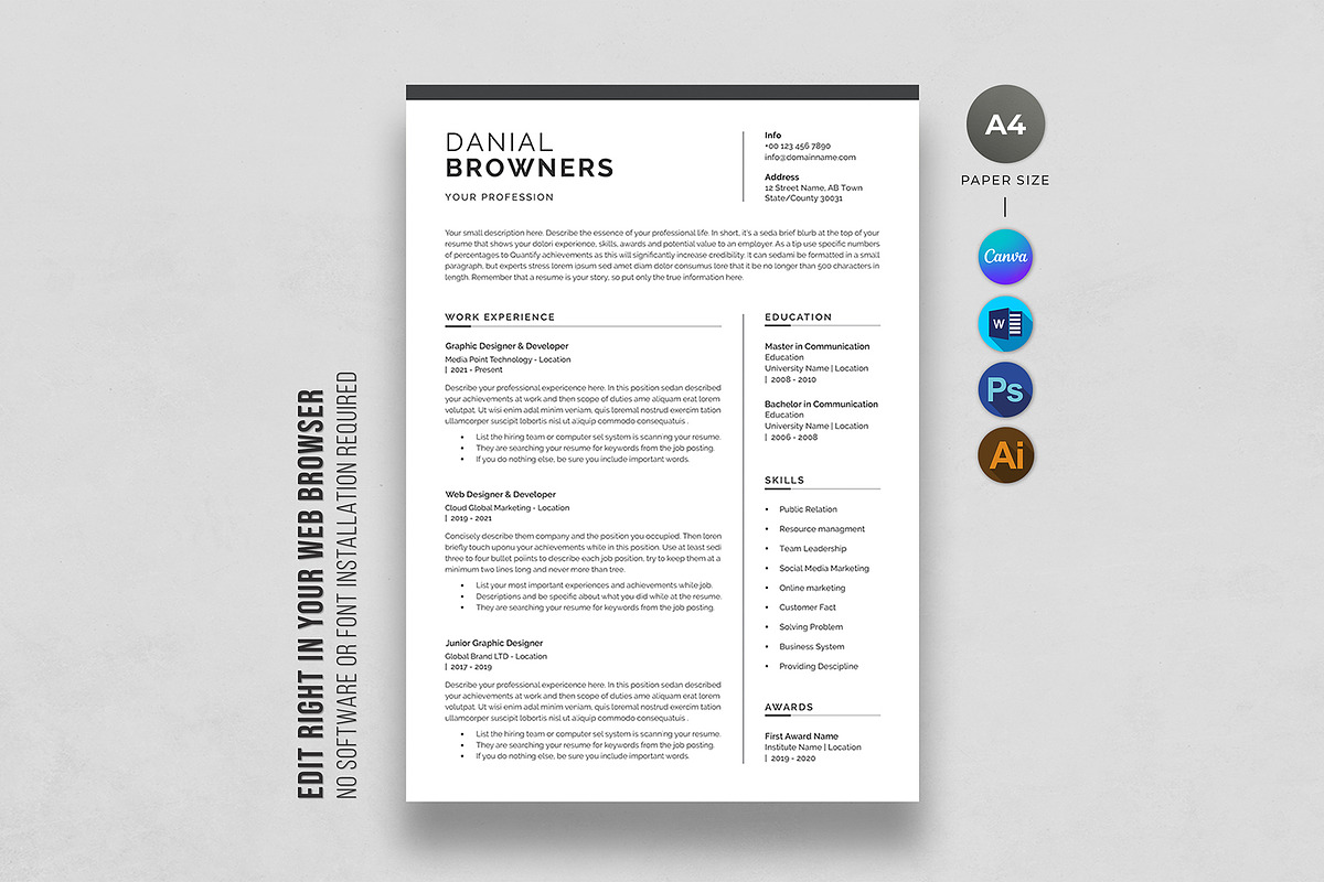 Resume Template, a Resume Template by DesignDevisers (Photo 1 of 12)