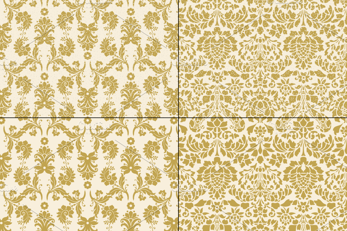 Seamless Gold Damask Patterns preview 5