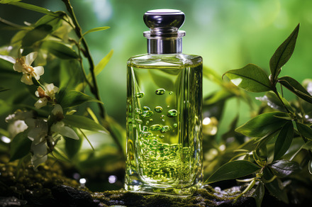 Cosmetic bottle mockup on natural green outdoors botanical background, an Abstract Photo by Natalia Klenova's Shop