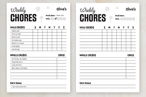 Weekly / Daily Chore Chart For Kids