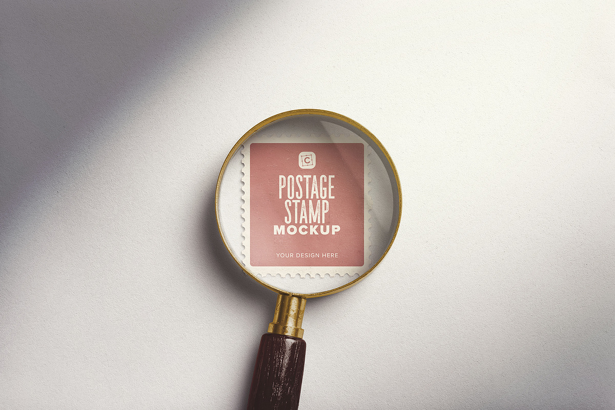 Postage Stamp Under Magnifying Glass, an Advertising Mockup by Custom Scene (Photo 10 of 11)