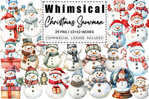 Whimsical Christmas Snowman Clipart, a Graphic by CitraGraphics