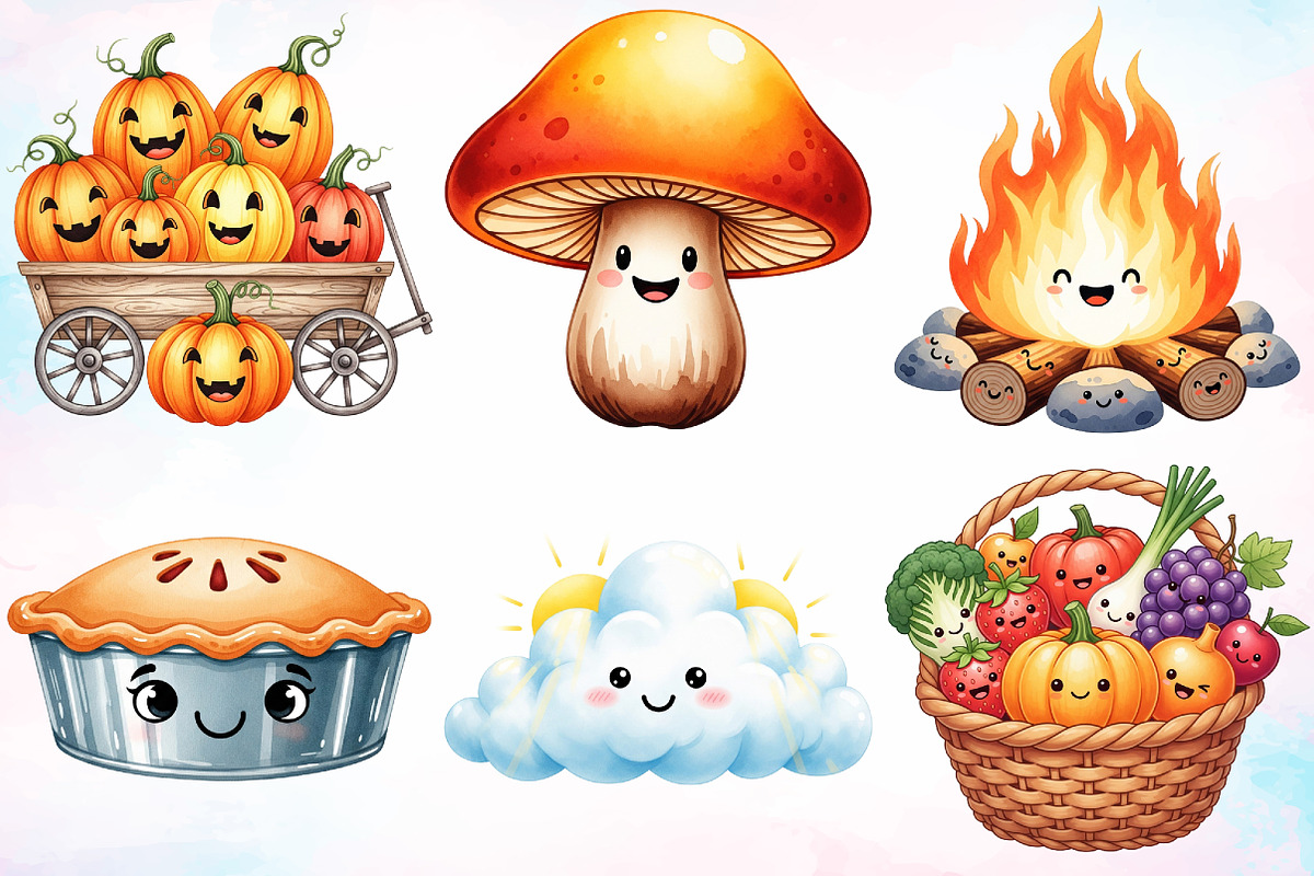 Watercolor Autumn Smiley Clipart PNG, a Seasonal Illustration by Canvas Craft (Photo 4 of 9)