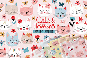 Cute Cats And Flowers Collection