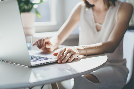 Happy casual beautiful woman working containing women, female, and person