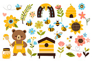Bees, Honey Cartoon Vector Set, an Object Illustration by Elena Dorosh (Thumbnail 4 of 14)