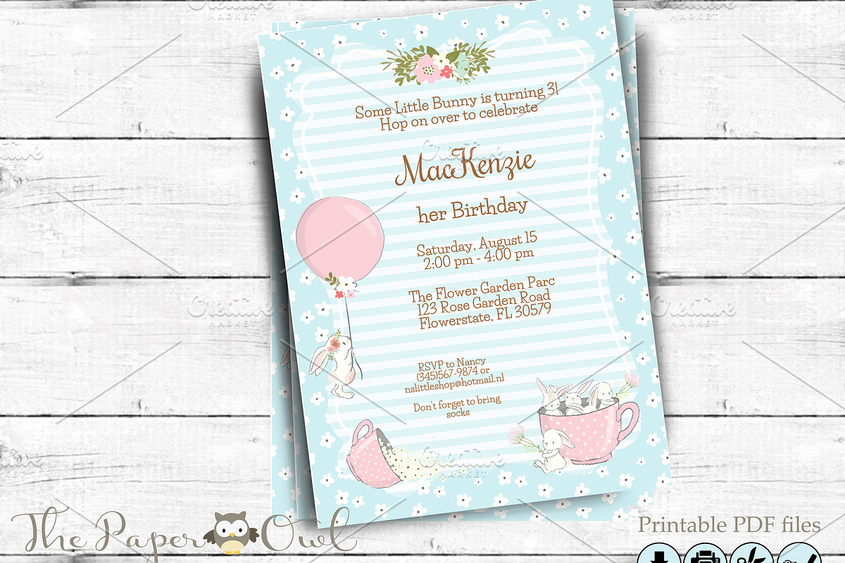 Bunny birthday party invitation, an Invitation Template by ThePaperOwl (Photo 2 of 3)