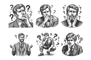 Confused Man with Question Marks, a Person Illustration by AlexArt