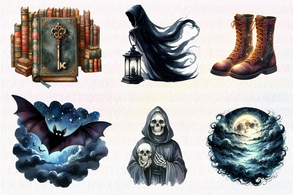 Watercolor Halloween Spooky Clipart, an Illustration by CreationArt (Photo 5 of 6)
