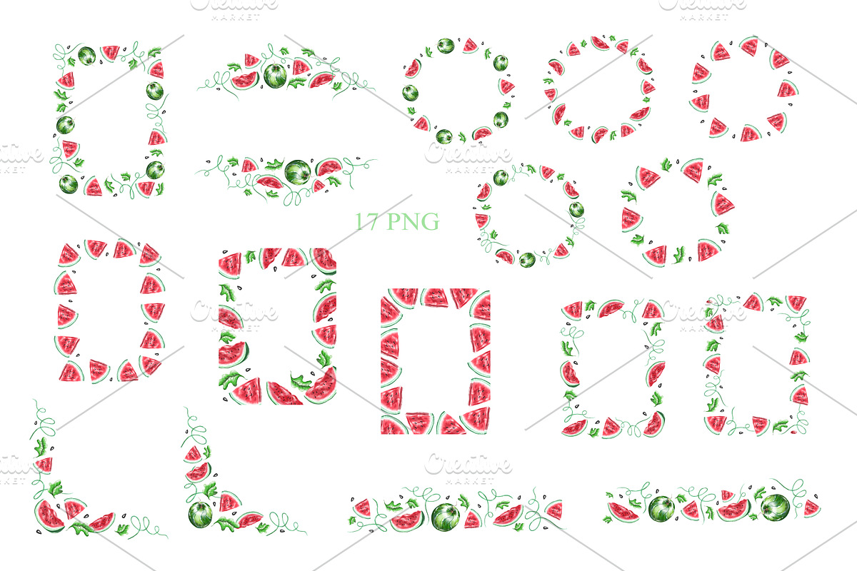 Watercolor Watermelon Frames PNG, a Food Illustration by Alena Kurian (Photo 2 of 3)