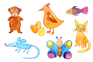 Children's Style Watercolor Animals