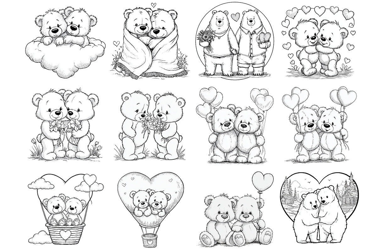 Bear Couple Line Art Clipart, an Illustration by DreamArtGraphic (Photo 4 of 4)