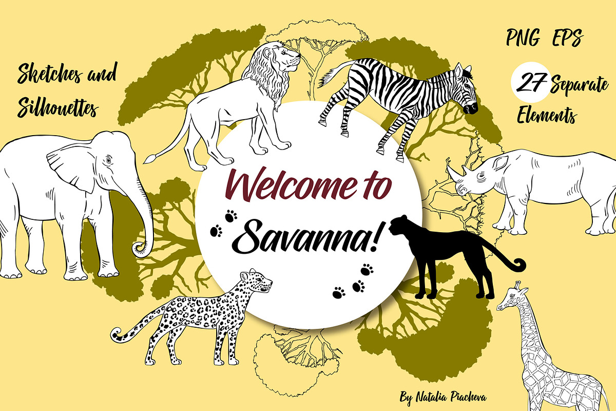 Savanna Animals clip art, an Animal Illustration by Nataliapiache (Photo 1 of 10)
