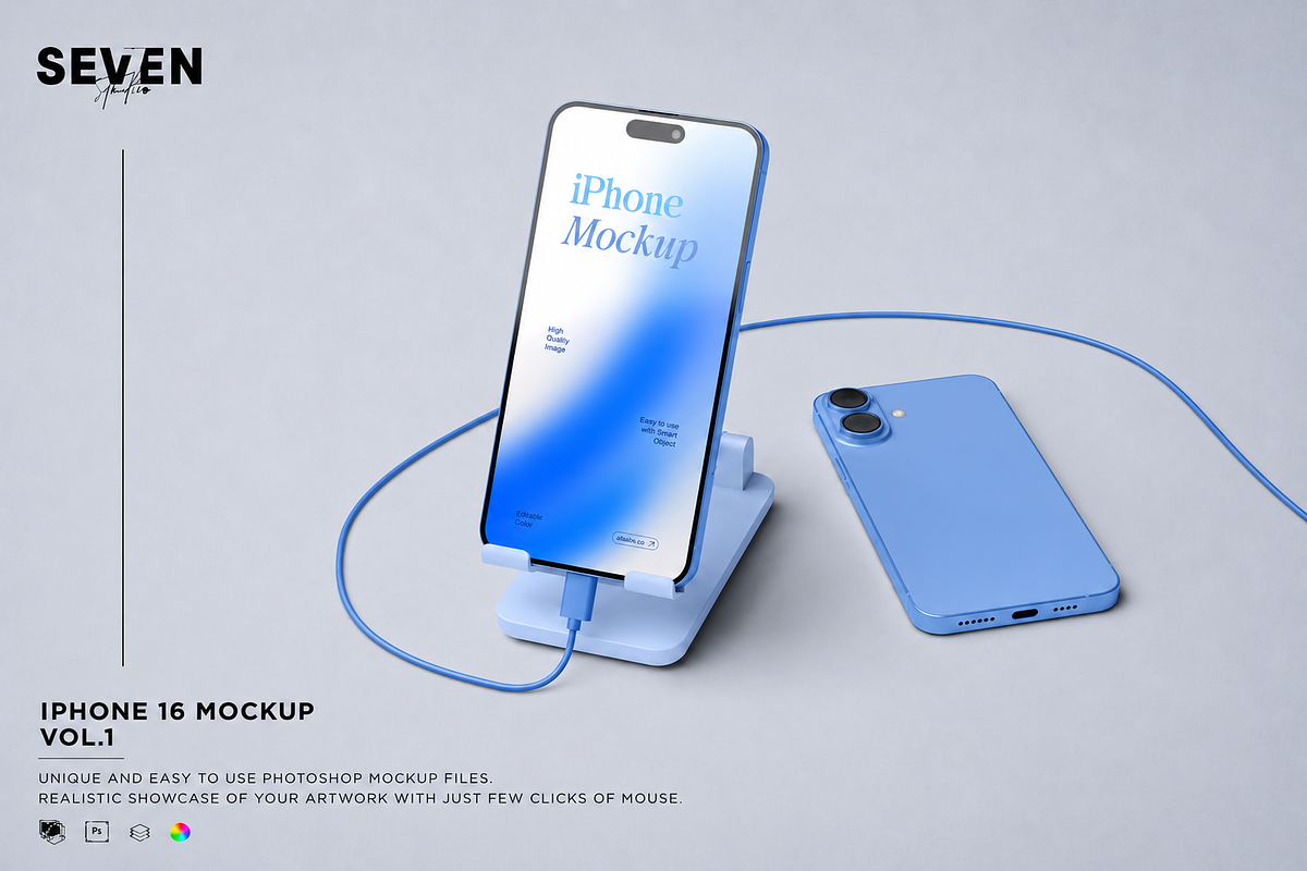 iPhone 16 Mockup, an iPhone Mockup by Se٧enStudio (Photo 1 of 5)