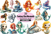 Fantasy Sea Mermaid Clipart Bundle, an Illustration by Pixels.Craft (Thumbnail 1 of 6)