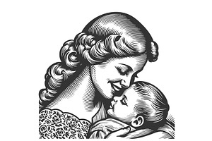 Loving mother smiling while holding, a Person Illustration by AlexArt