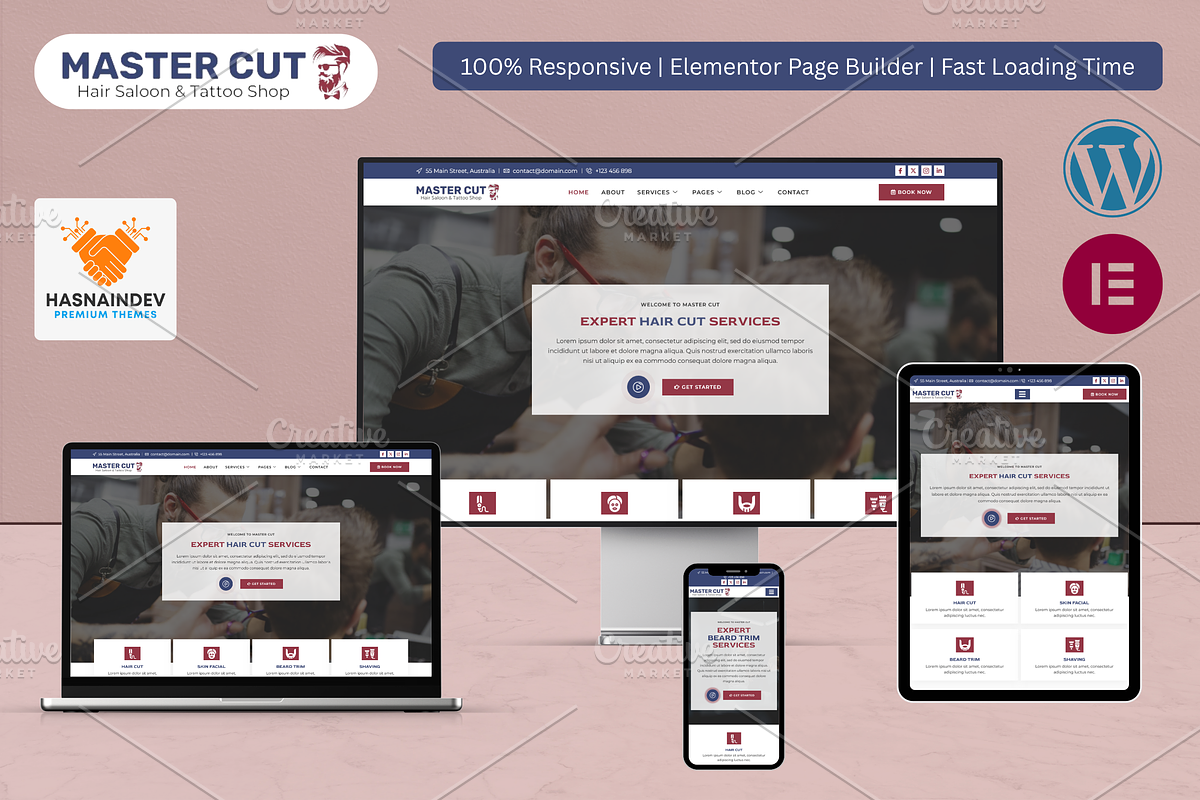 Barber, Hair Salon & Tattoo Shop, a WordPress Template by HasnainDEV (Photo 1 of 6)