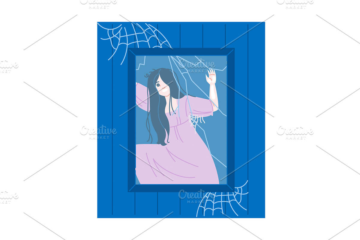 Creepy ghost girl escaping from, an Illustration by pikepicture
